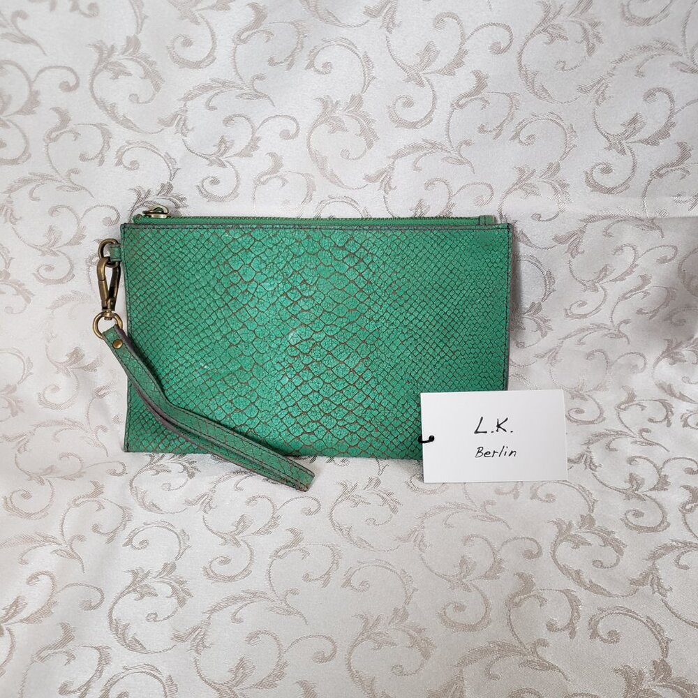 L.K. Berlin Genuine leather Green apple python snakeskin-like clutch